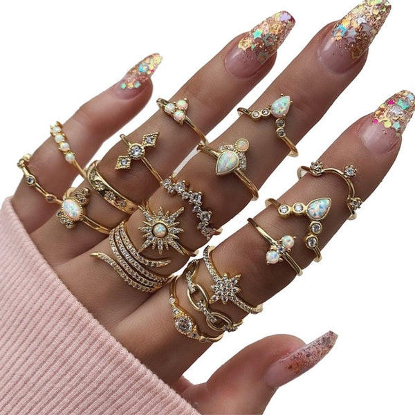 Anillo de nudillos Boho Moon Star, conjunto de anillos vintage