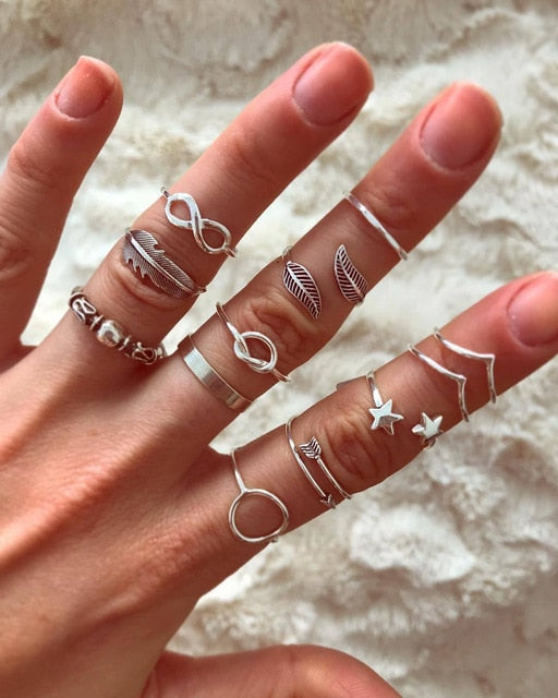 Boho Moon Star Knuckle  Ring  Vintage Rings Set