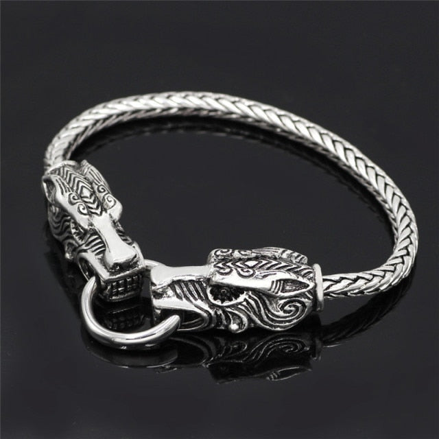 Vintage Tiger Head Viking Rune Bead Leather Bracelets
