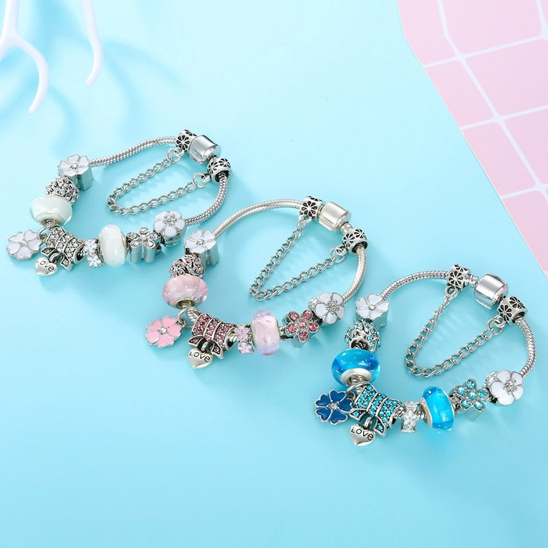 Vintage Silver Color Charms Bracelets for Women