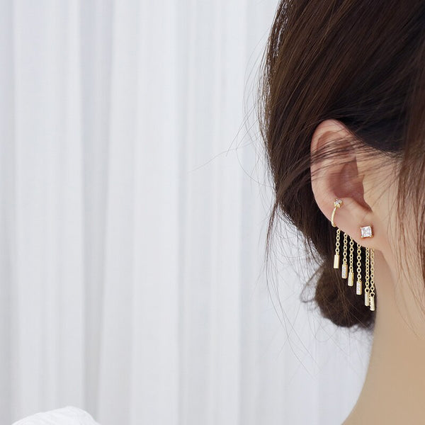 Pendientes de borla de circonitas brillantes con temperamento de lujo para mujer