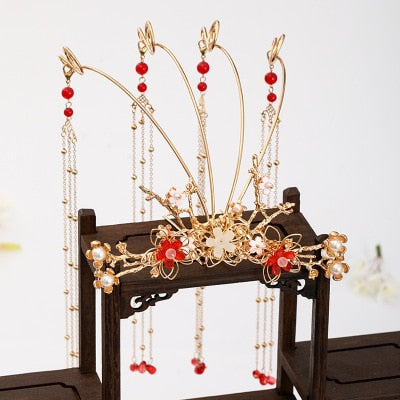 Luxury Fashion Bride style pearl tassel hairpin haircomb earrings set