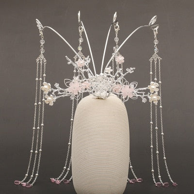 Luxury Fashion Bride style pearl tassel hairpin haircomb earrings set