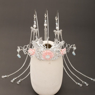 Luxury Fashion Bride style pearl tassel hairpin haircomb earrings set