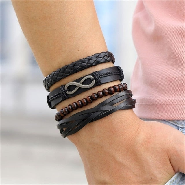 Fashion Hand-knitted Multi-layer Leather Feather Leaf Bracelet