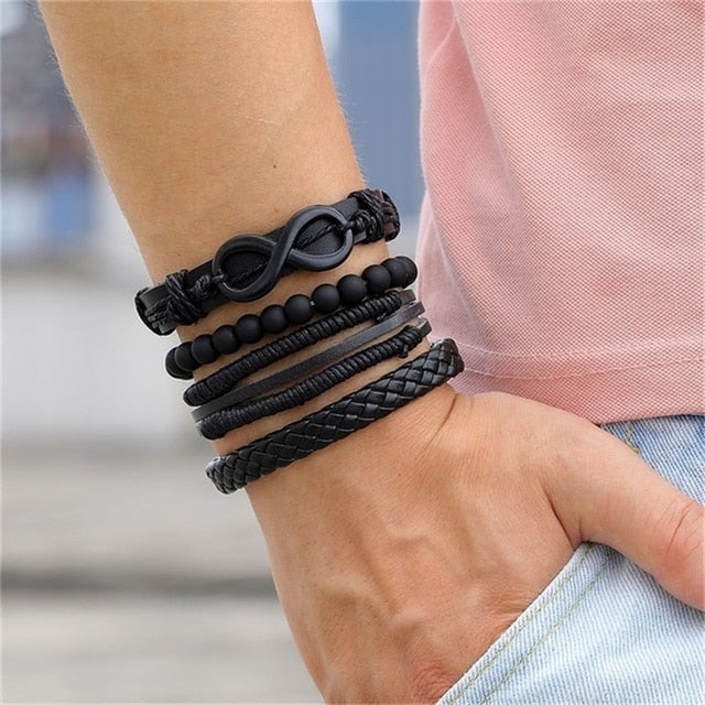 Fashion Hand-knitted Multi-layer Leather Feather Leaf Bracelet
