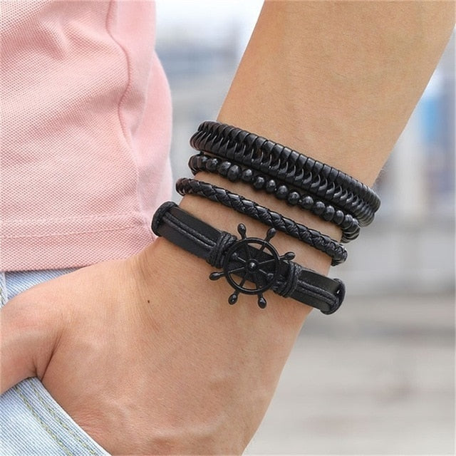Fashion Hand-knitted Multi-layer Leather Feather Leaf Bracelet