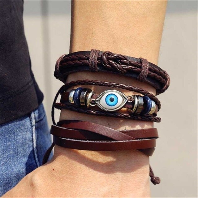 Fashion Hand-knitted Multi-layer Leather Feather Leaf Bracelet