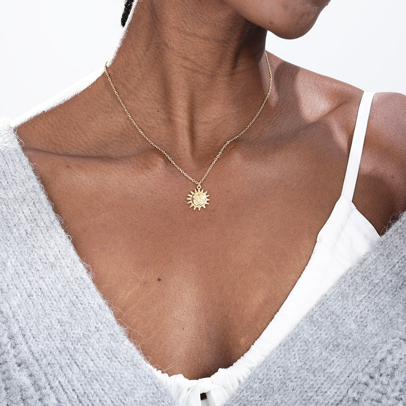 Vintage Sun and Moon Stainless Steel Necklace