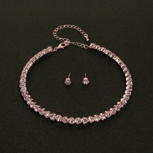 Silver Color African Beads Rhinestone Wedding Necklace Earrings Bracelet Set