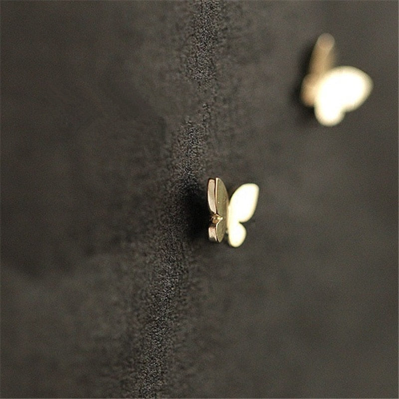 925 Sterling Silver Plating 14k Gold Simple Shiny Glossy Butterfly Earrings
