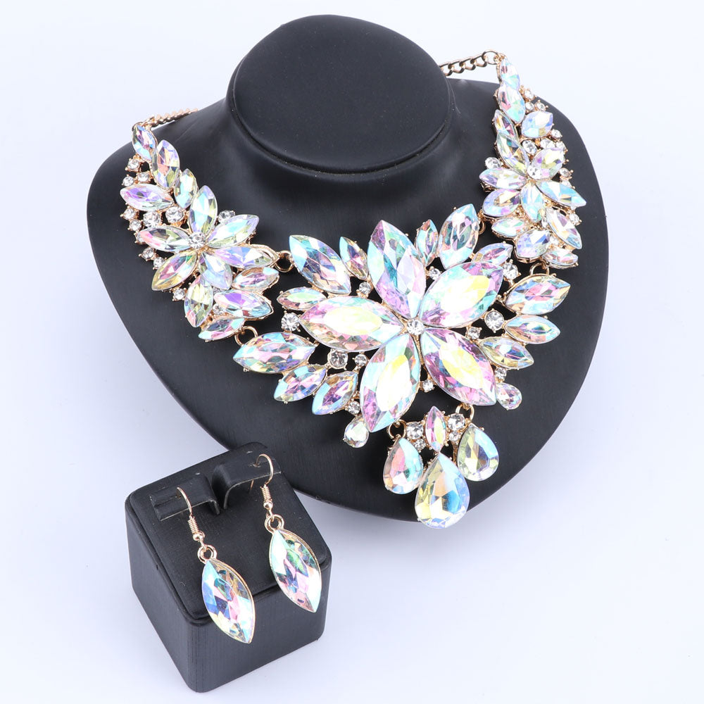 Crystal Choker Statement Necklace Earring Jewelry Set