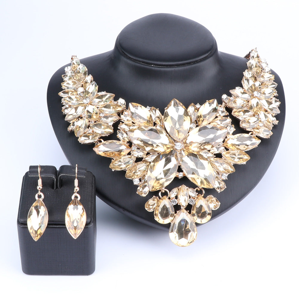 Crystal Choker Statement Necklace Earring Jewelry Set