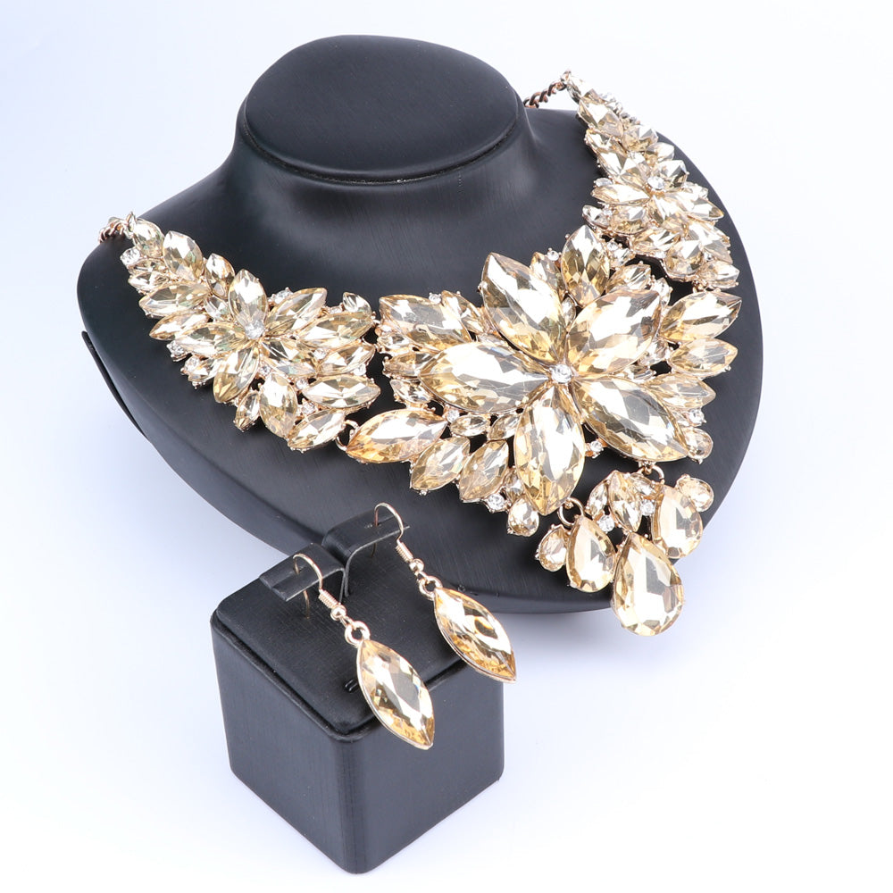 Crystal Choker Statement Necklace Earring Jewelry Set