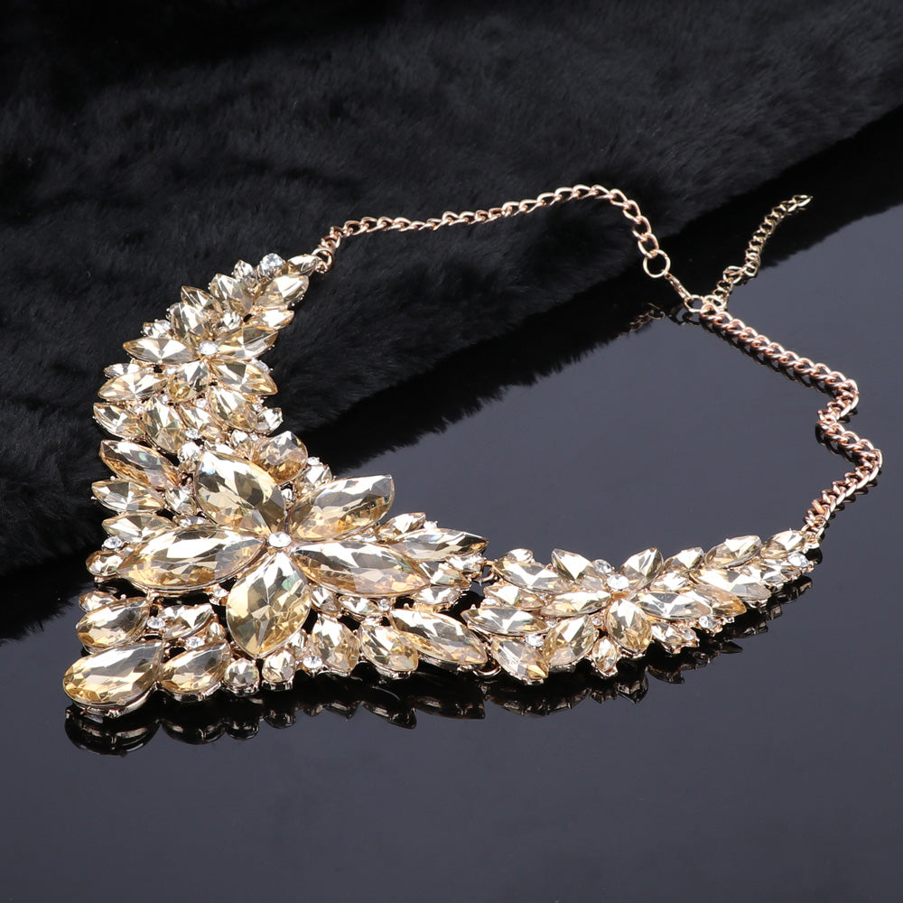 Crystal Choker Statement Necklace Earring Jewelry Set