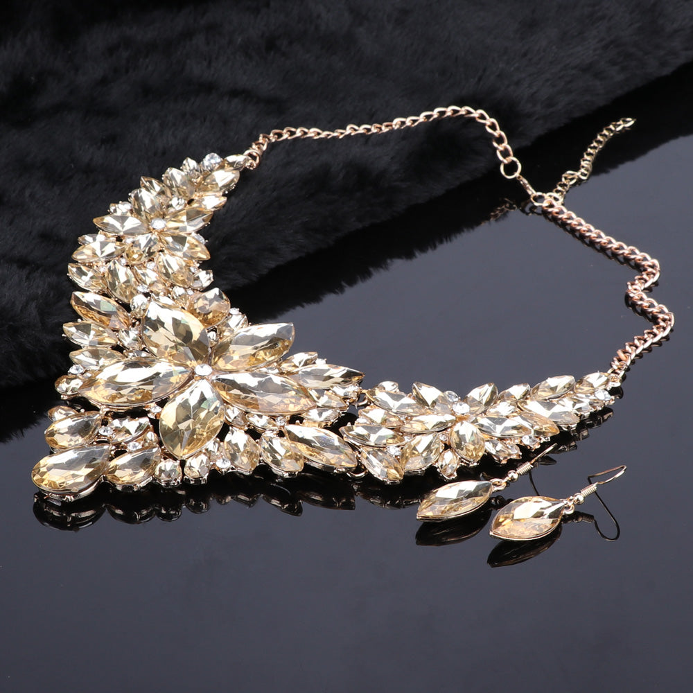 Crystal Choker Statement Necklace Earring Jewelry Set
