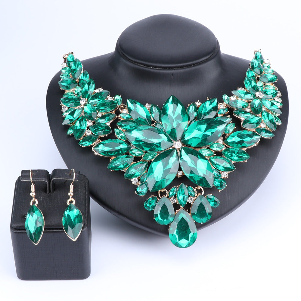 Crystal Choker Statement Necklace Earring Jewelry Set