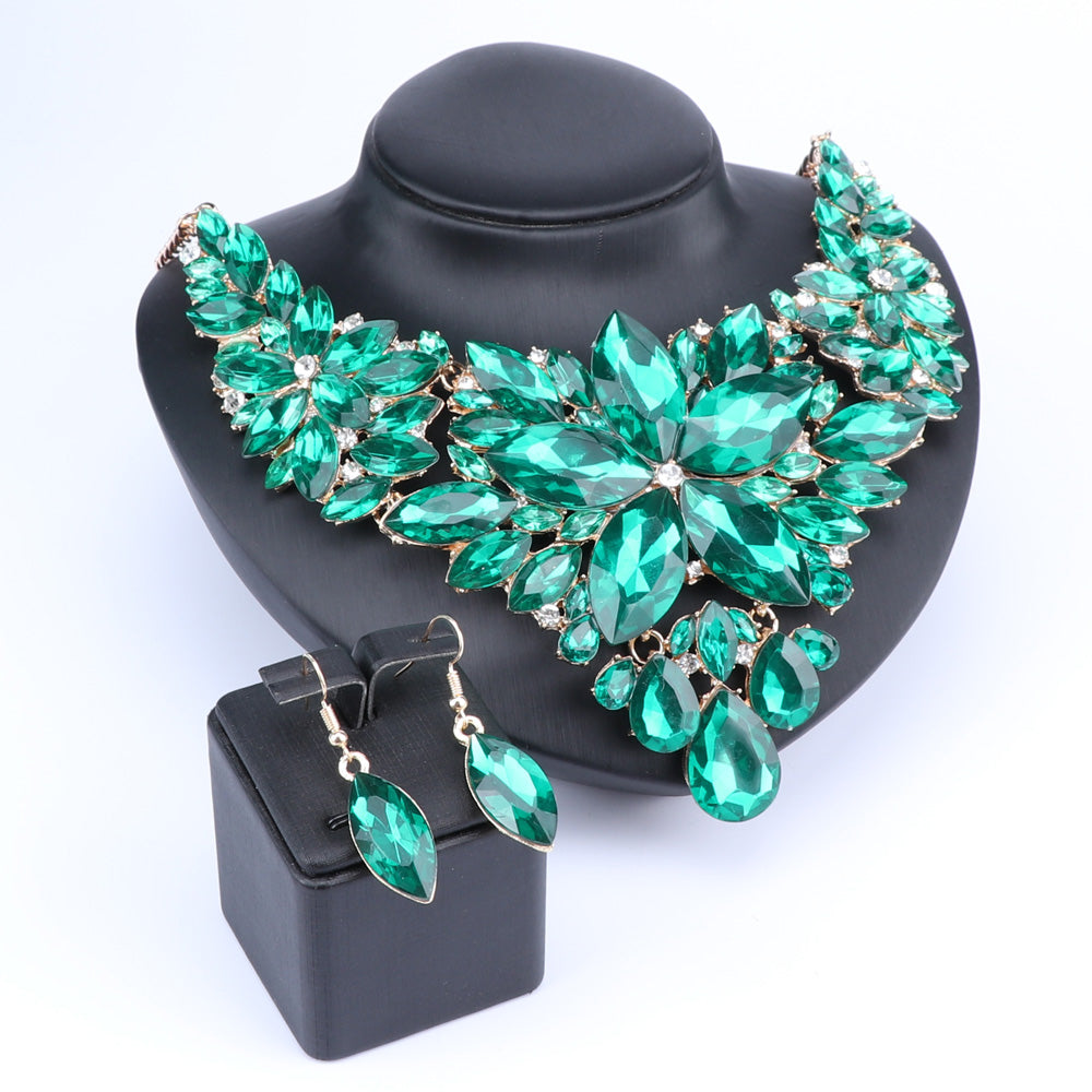 Crystal Choker Statement Necklace Earring Jewelry Set