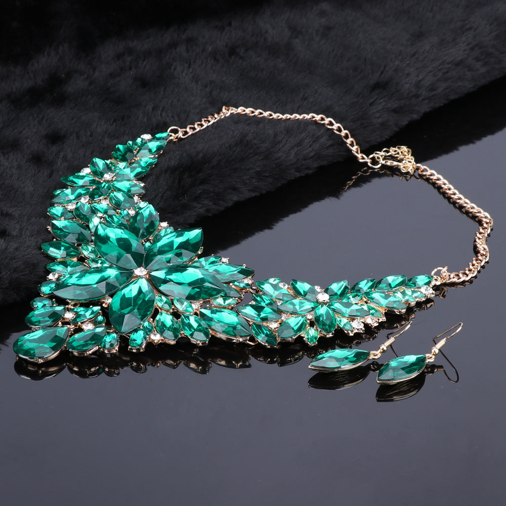 Crystal Choker Statement Necklace Earring Jewelry Set