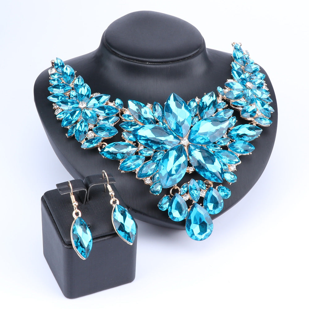 Crystal Choker Statement Necklace Earring Jewelry Set
