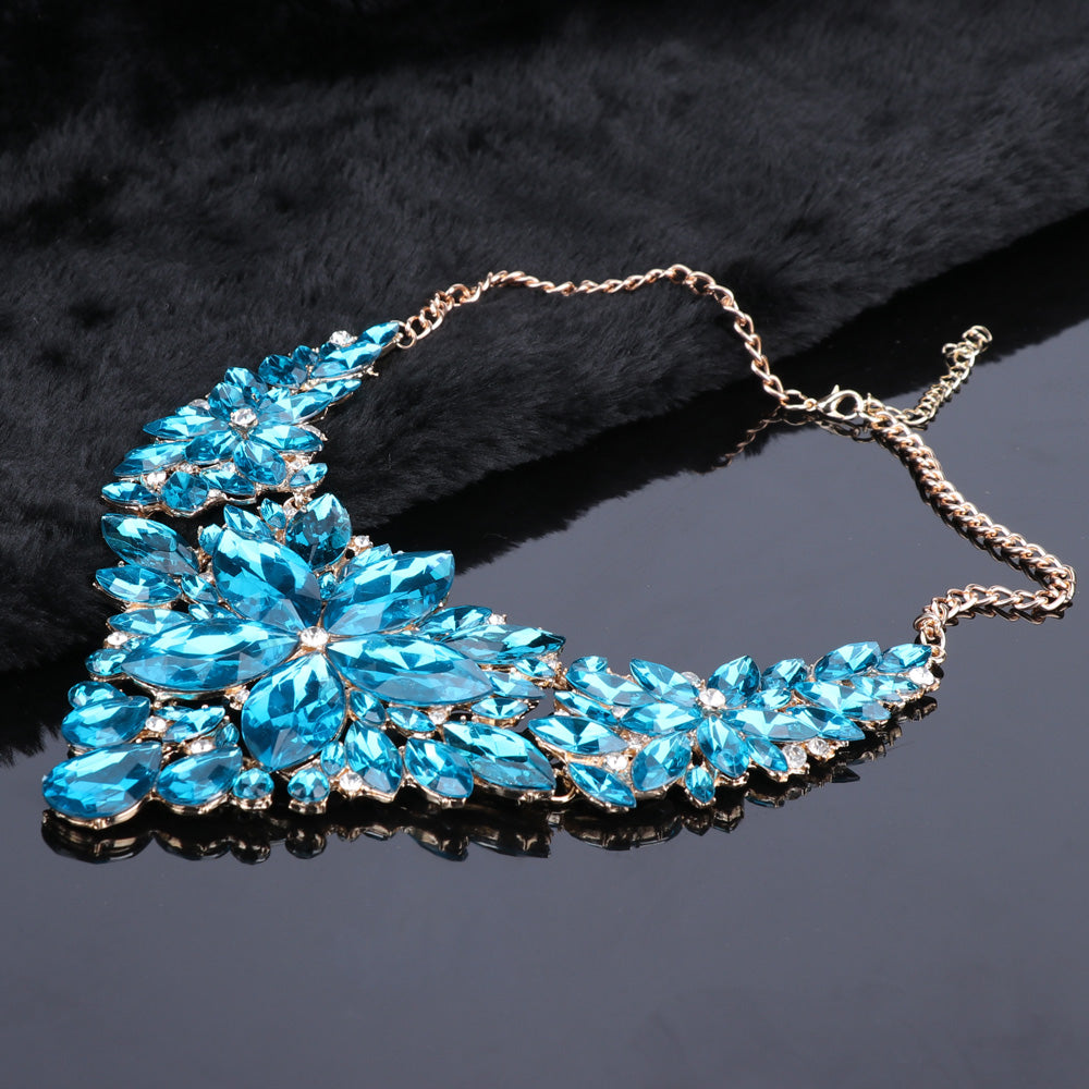 Crystal Choker Statement Necklace Earring Jewelry Set