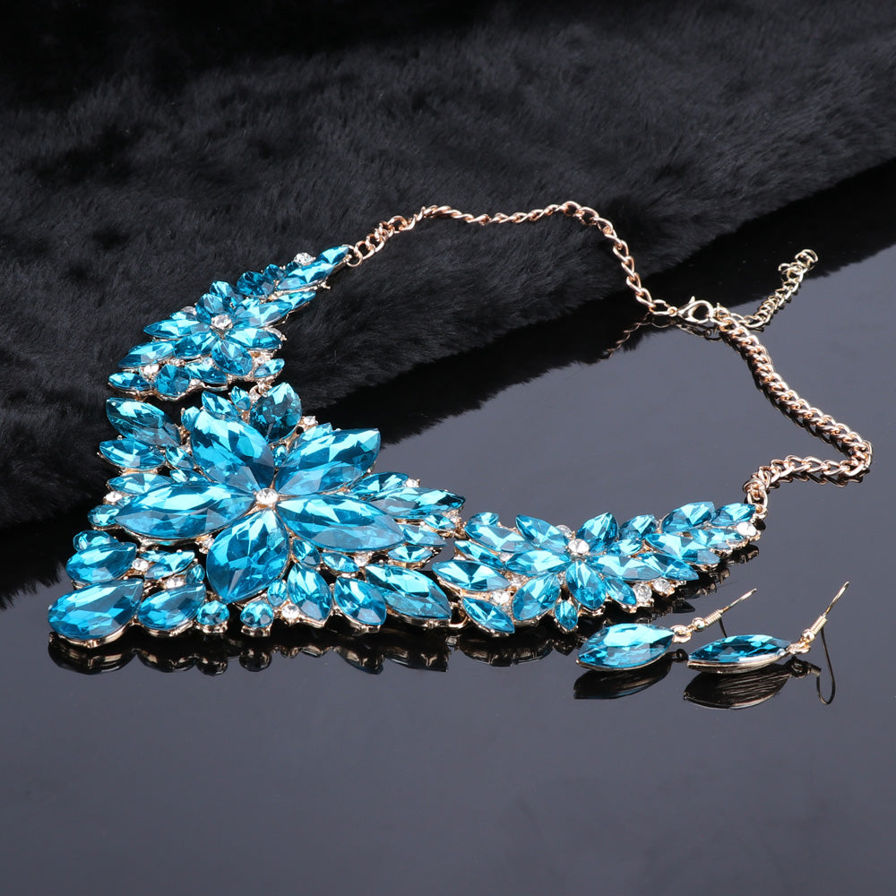 Crystal Choker Statement Necklace Earring Jewelry Set