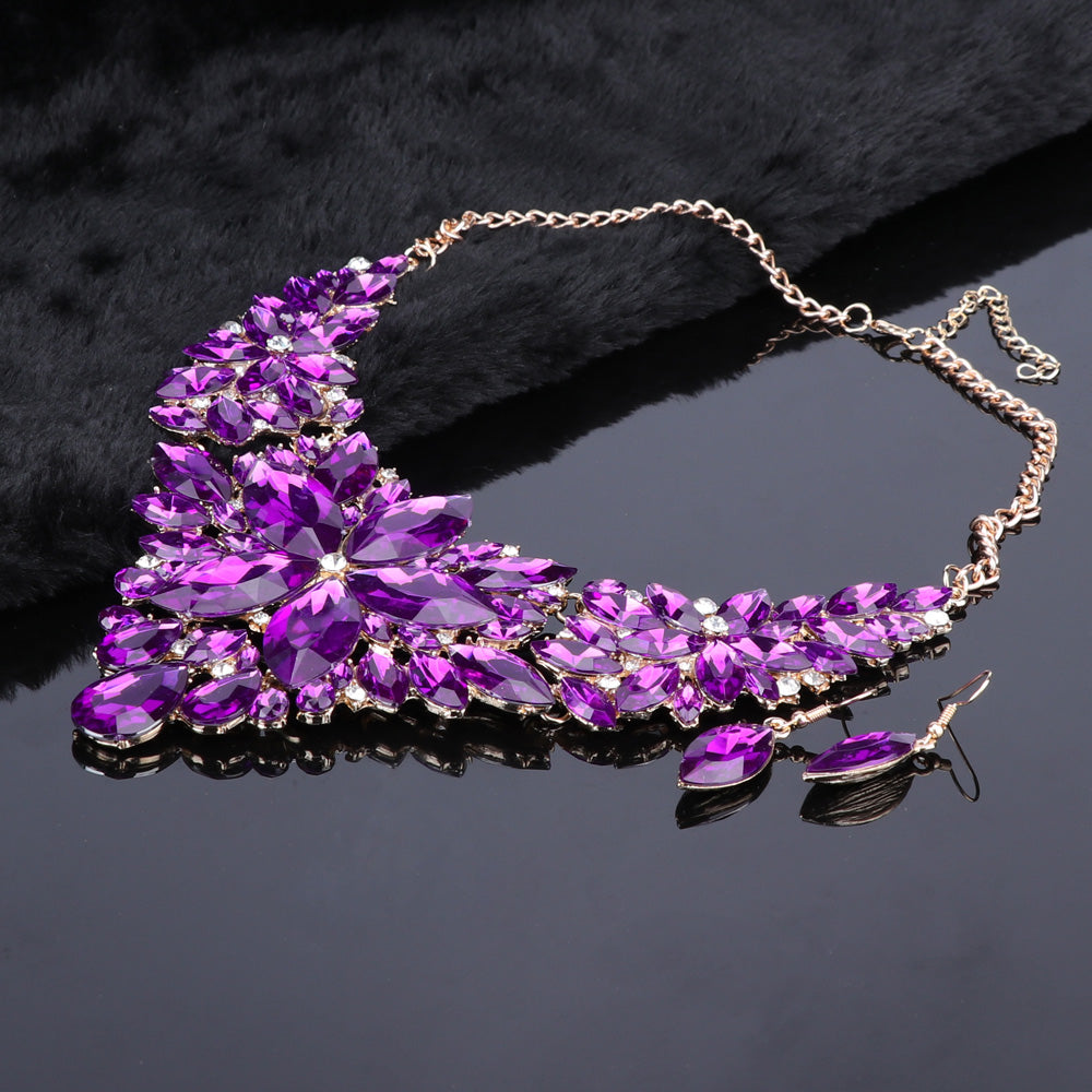 Crystal Choker Statement Necklace Earring Jewelry Set