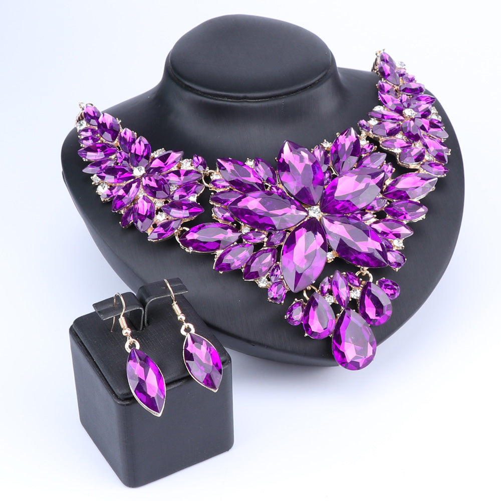 Crystal Choker Statement Necklace Earring Jewelry Set