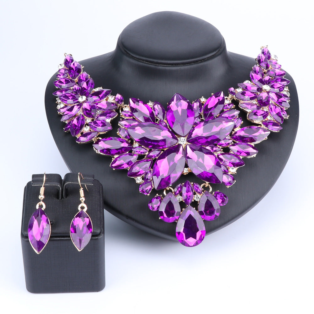 Crystal Choker Statement Necklace Earring Jewelry Set