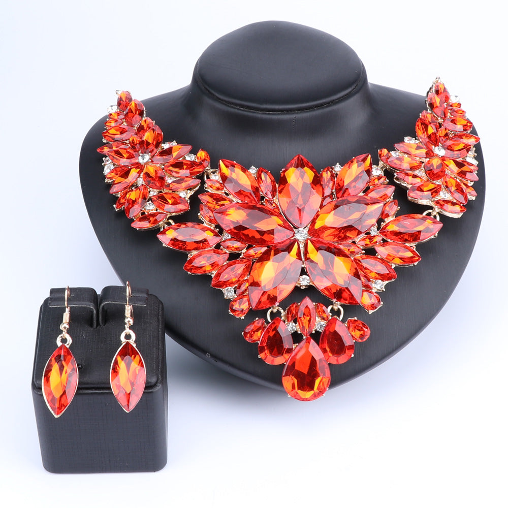 Crystal Choker Statement Necklace Earring Jewelry Set