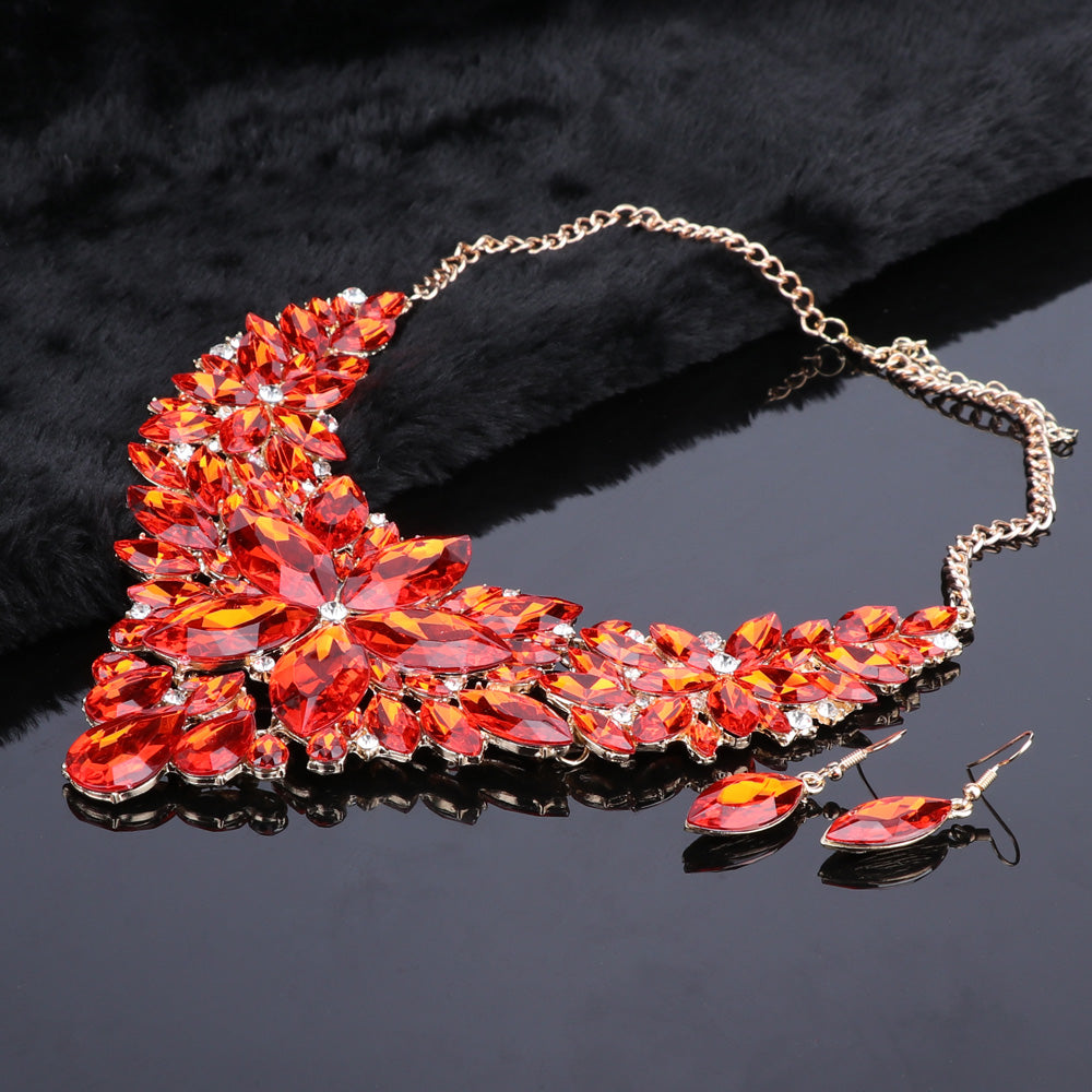 Crystal Choker Statement Necklace Earring Jewelry Set