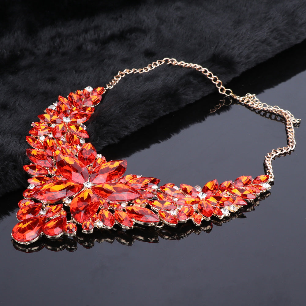 Crystal Choker Statement Necklace Earring Jewelry Set
