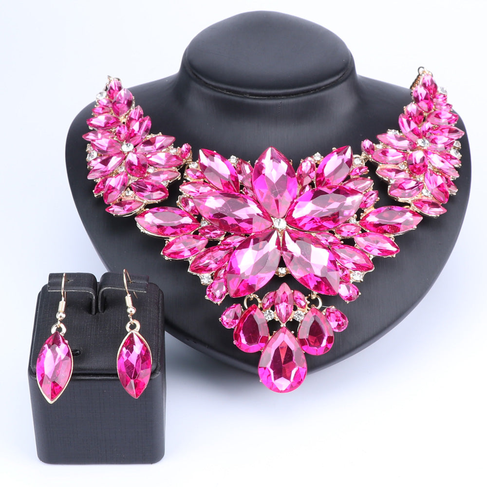 Crystal Choker Statement Necklace Earring Jewelry Set