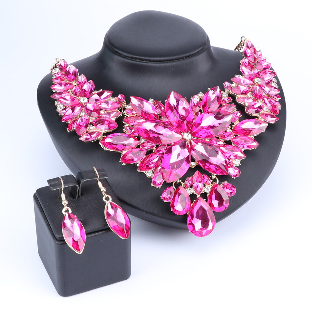 Crystal Choker Statement Necklace Earring Jewelry Set