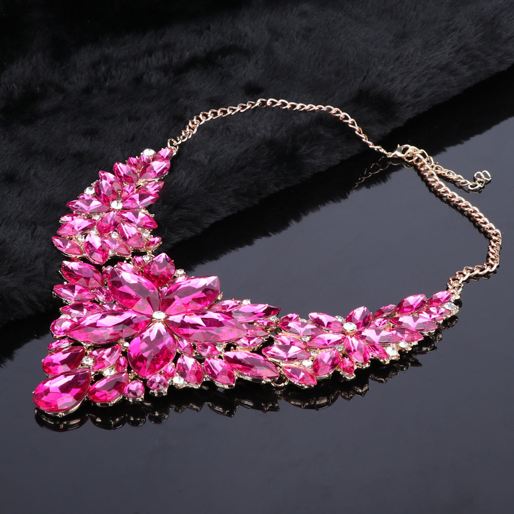 Crystal Choker Statement Necklace Earring Jewelry Set