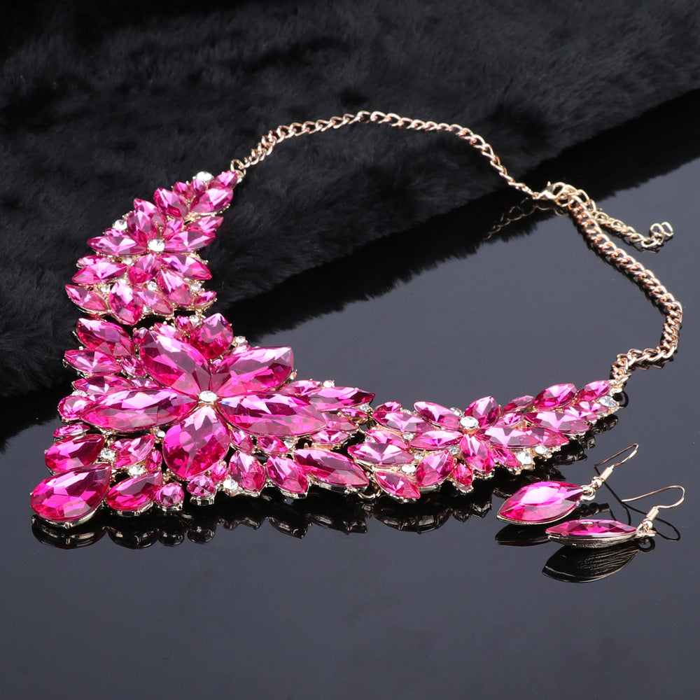 Crystal Choker Statement Necklace Earring Jewelry Set