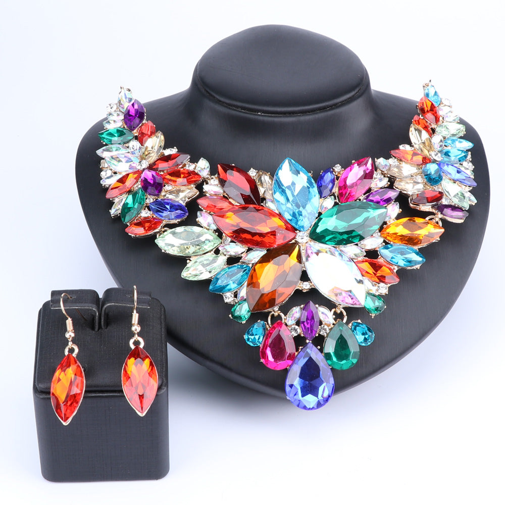 Crystal Choker Statement Necklace Earring Jewelry Set