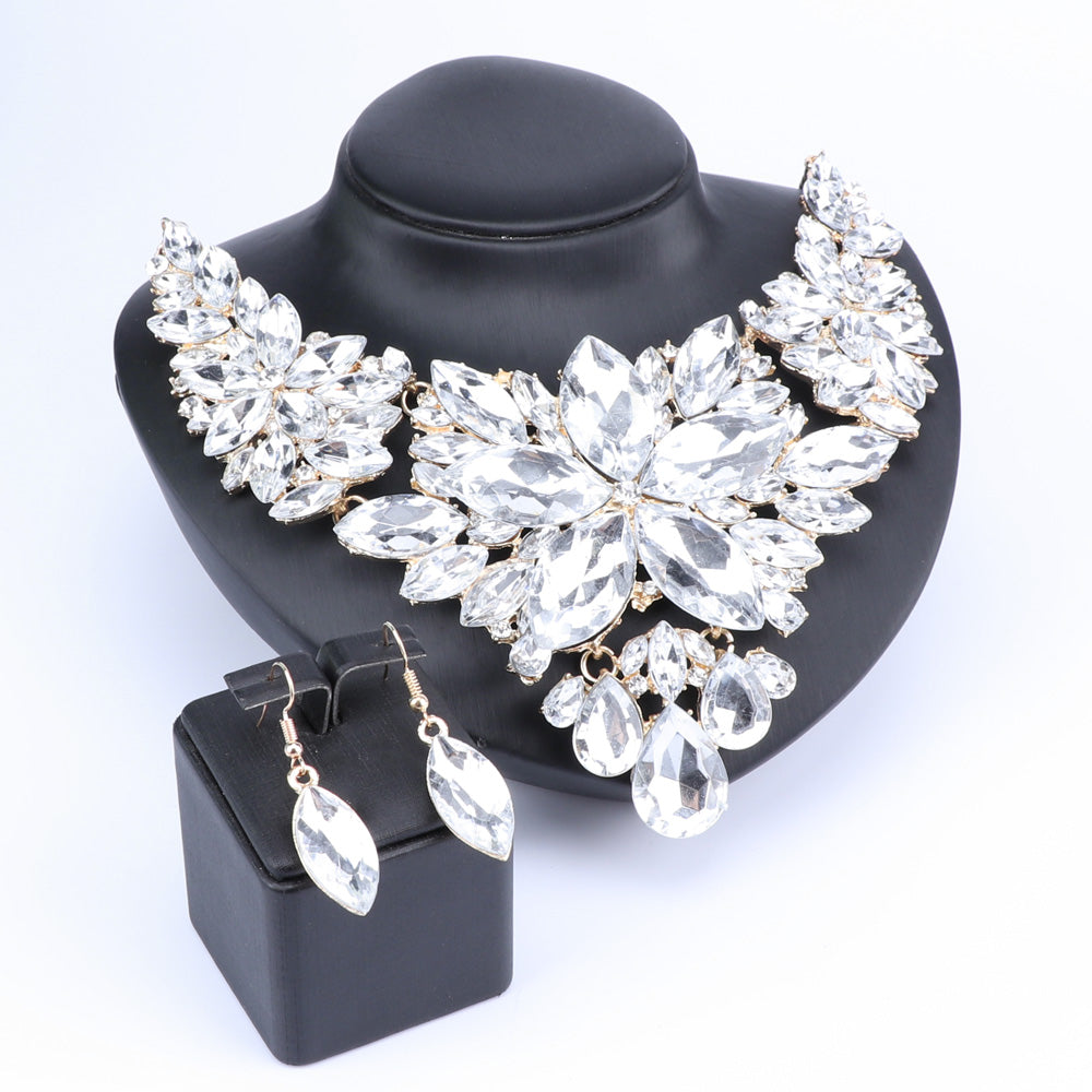 Crystal Choker Statement Necklace Earring Jewelry Set