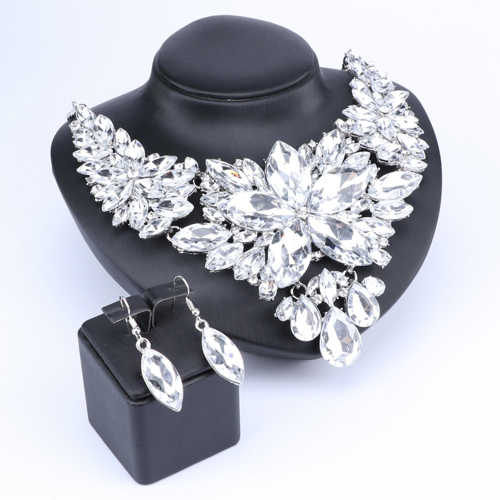 Crystal Choker Statement Necklace Earring Jewelry Set