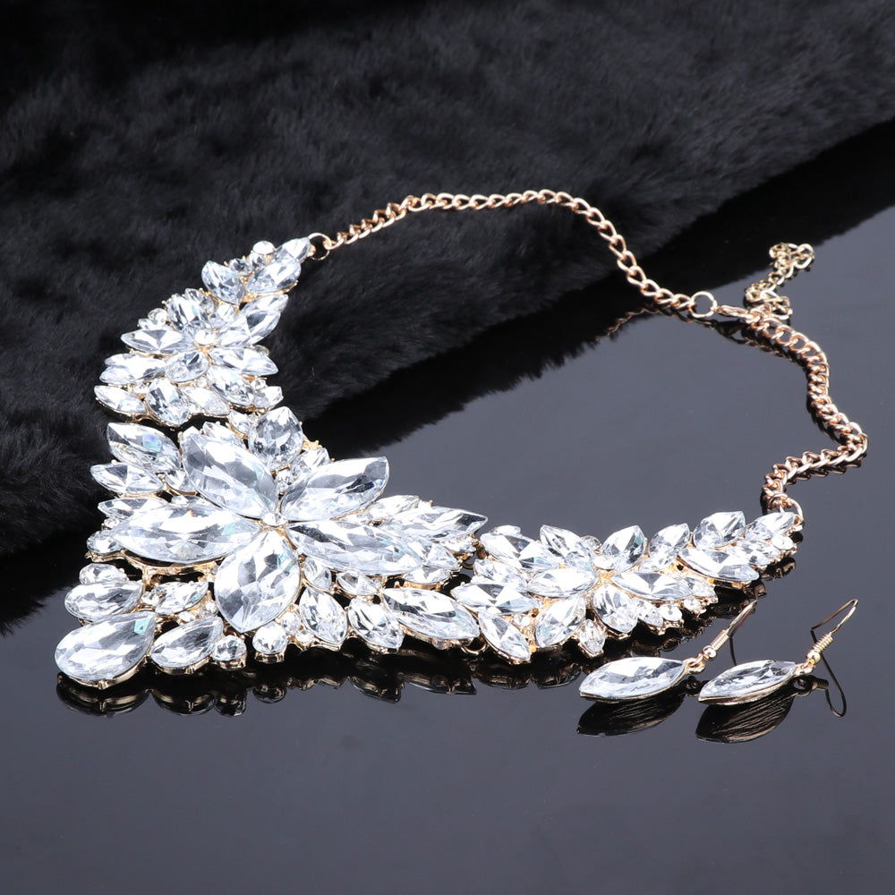 Crystal Choker Statement Necklace Earring Jewelry Set