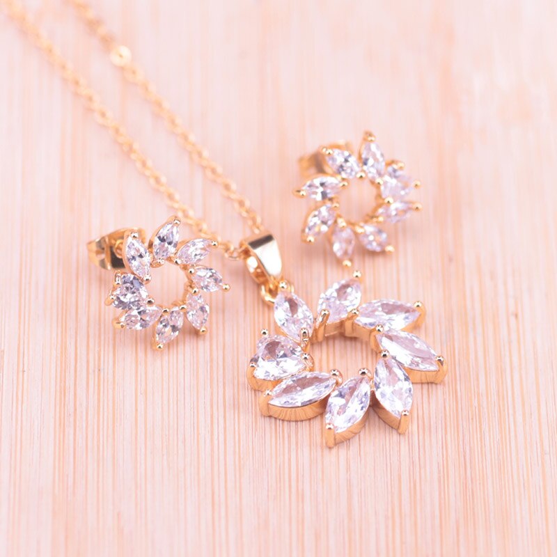 Top Zircon Gold Color For Women Earrings Necklace Set