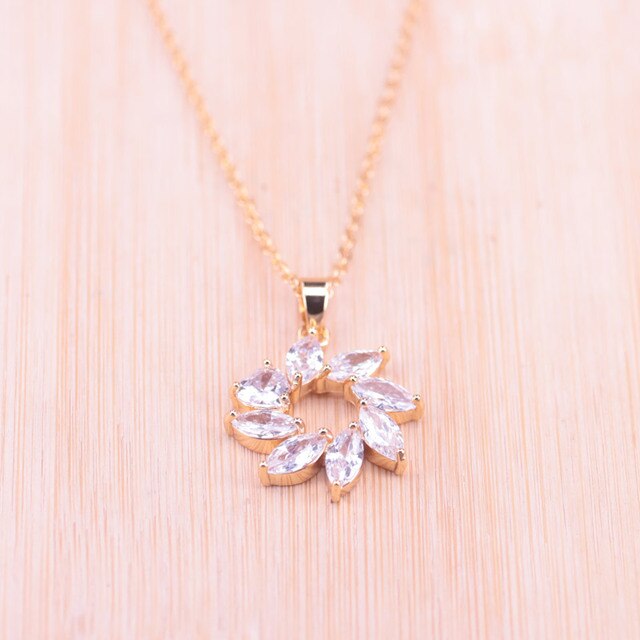 Top Zircon Gold Color For Women Earrings Necklace Set