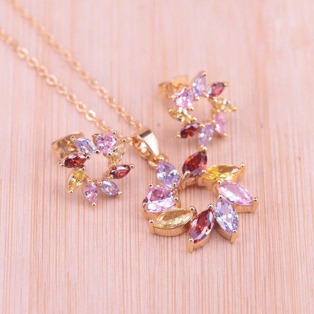 Top Zircon Gold Color For Women Earrings Necklace Set
