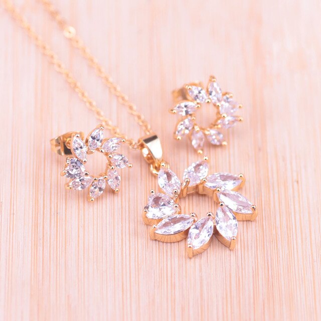 Top Zircon Gold Color For Women Earrings Necklace Set
