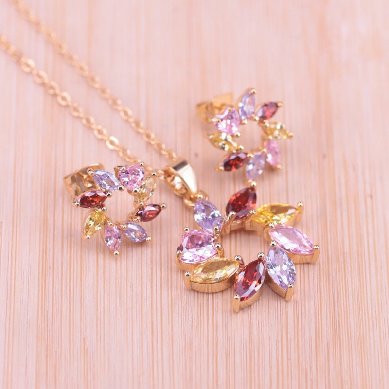 Top Zircon Gold Color For Women Earrings Necklace Set