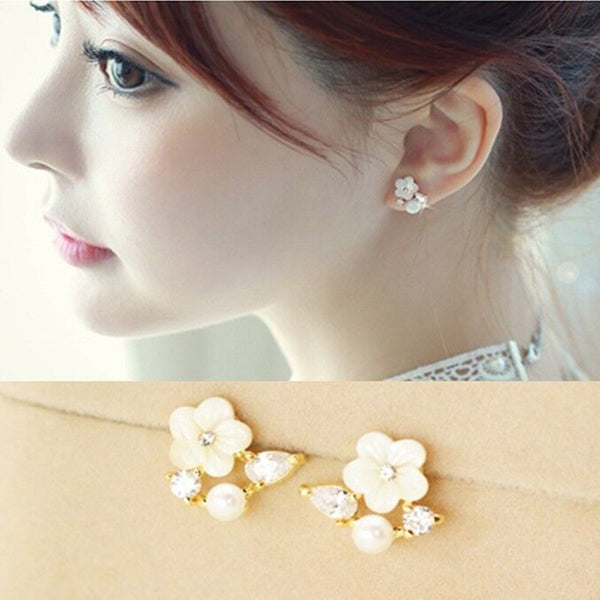 Korea Zircon flower Shape Statement Clip On Earrings no pierced