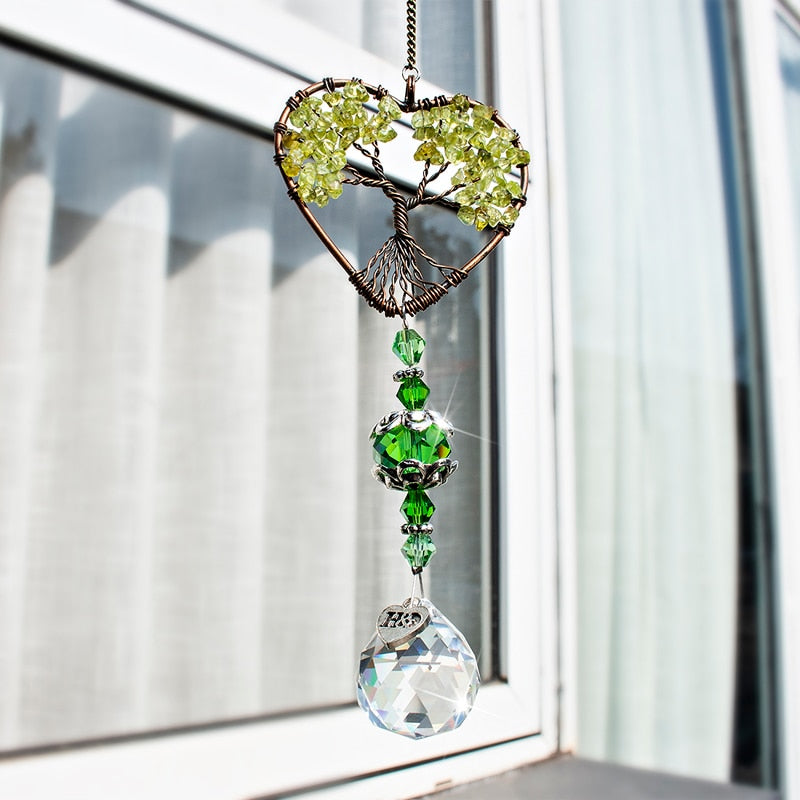 3 Colors Heart Shaped Sun Catcher Crystal Tree of Life Pendant