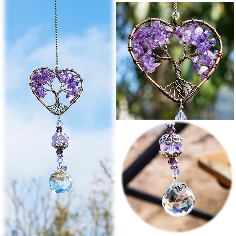 3 Colors Heart Shaped Sun Catcher Crystal Tree of Life Pendant