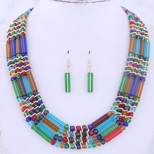 fashion Vintage  multi storey chain necklace crystal bead Handmade jewelry sets