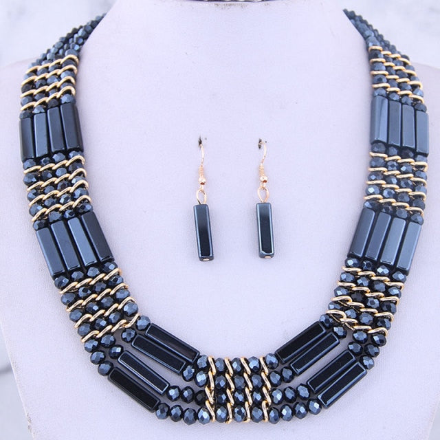 fashion Vintage  multi storey chain necklace crystal bead Handmade jewelry sets